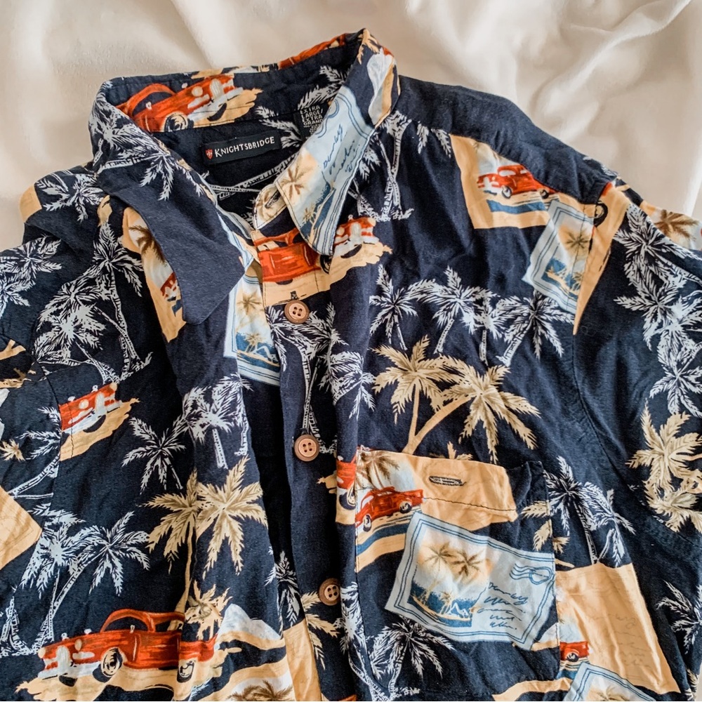Unisex Vintage Hawaiian Retro Car Top Blouse SZ XL